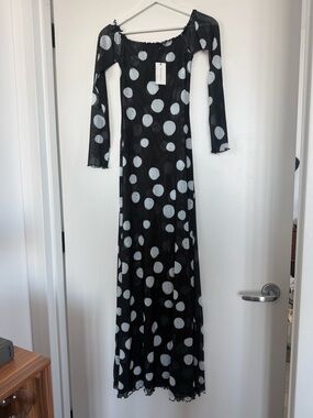 fitted lace wedding dress RESA Women's Lyon Maxi Dress, Black/White Dot, XS at Amazon Women's  Clothing store main image 0